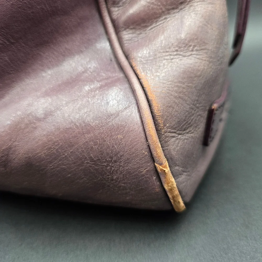 Franklin Covey Plum Purple Full Grain Leather Satchel Handbag AS IS